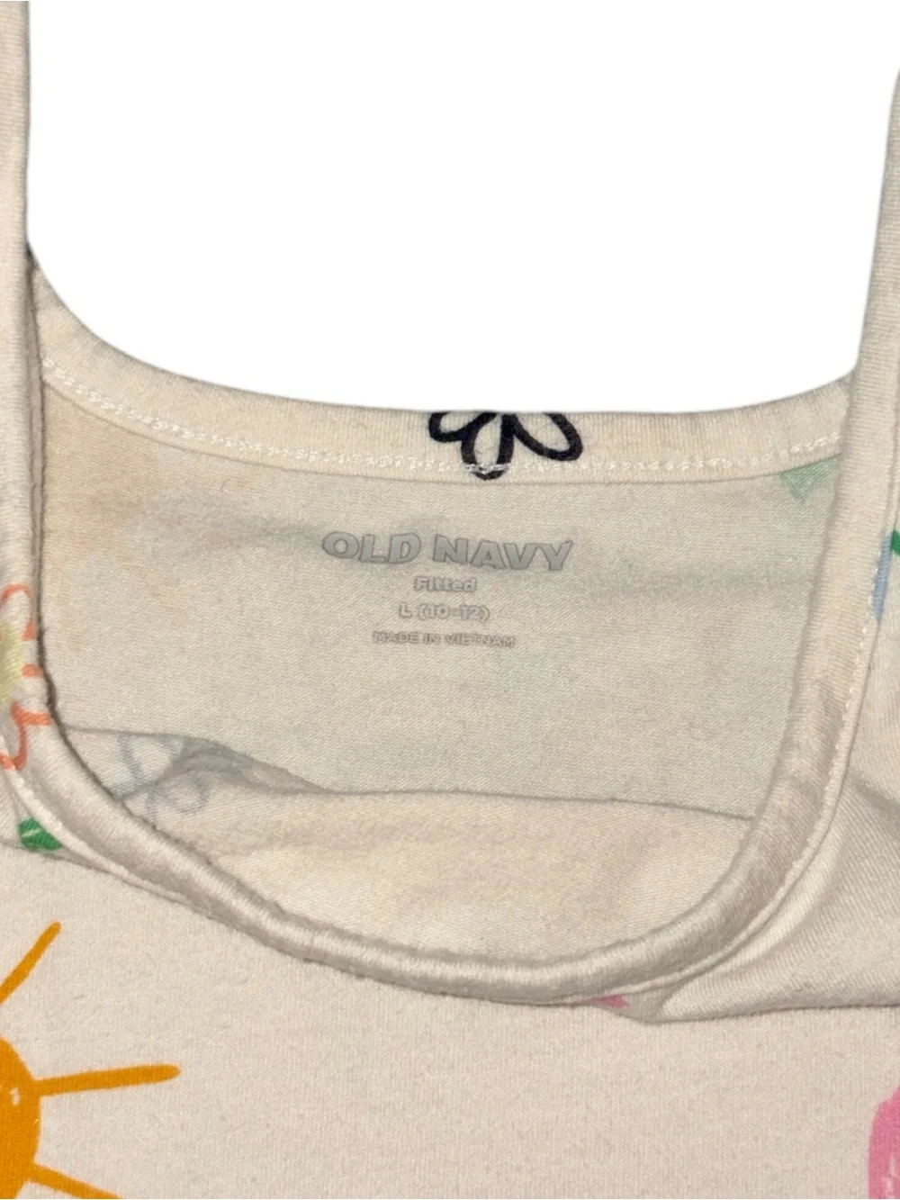 Old Navy White Tank Top with Yellow Sun & Multicolor Graphics
